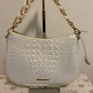 Brahmin White Croc-Embossed Shoulder Bag
